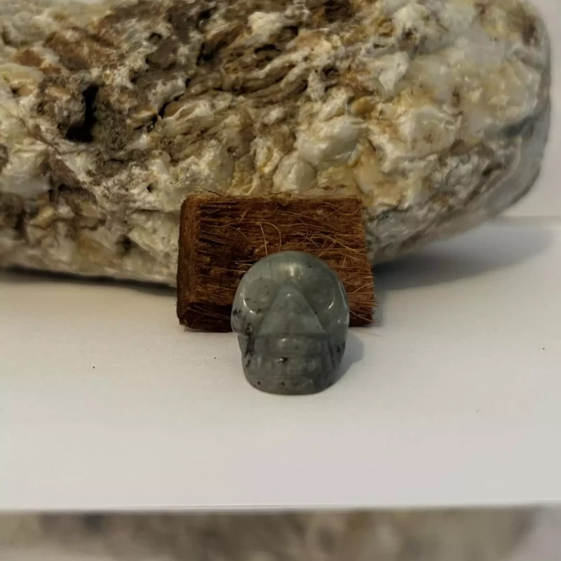 Ce crâne en pierre de labradorite de Madagascar pourra vous servir de bouclier face aux émotions néfastes, il est parfait pour l'hyper empathie